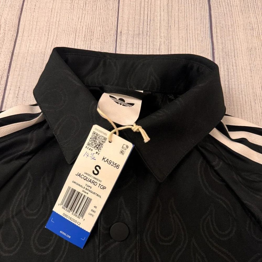 Adidas Originals Trefoil‎ Flame Jacquard Button Up Shirt Black Size Small NWT